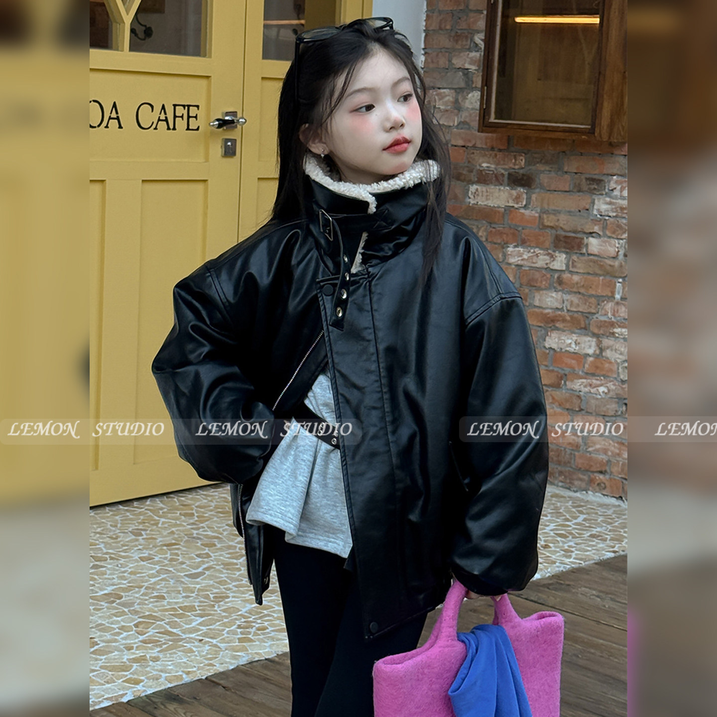女童外套皮毛一体羊羔毛麂皮衣