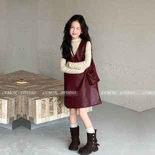 女童富家千金感裙子2026冬新款超好看加厚皮裙套装儿童冬装连衣裙