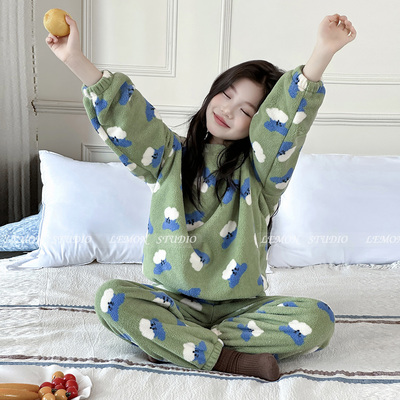 女童睡衣加厚珊瑚绒家居服套装