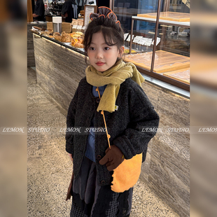 女童外套加厚秋冬2025新款 保暖棉服上衣 女孩加绒呢子大衣儿童冬装