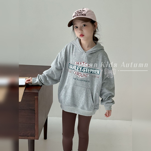 女童连帽卫衣春秋季 2025新款 小女孩灰色宽松上衣服儿童秋装 打底衫
