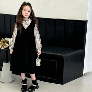 小女孩碎花衬衫 女童连衣裙秋装 裙子春秋季 儿童灯芯绒套装 2026新款