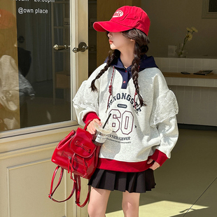 打底衫 洋气穿搭大童女孩上衣儿童春秋款 2025新款 女童连帽卫衣秋装