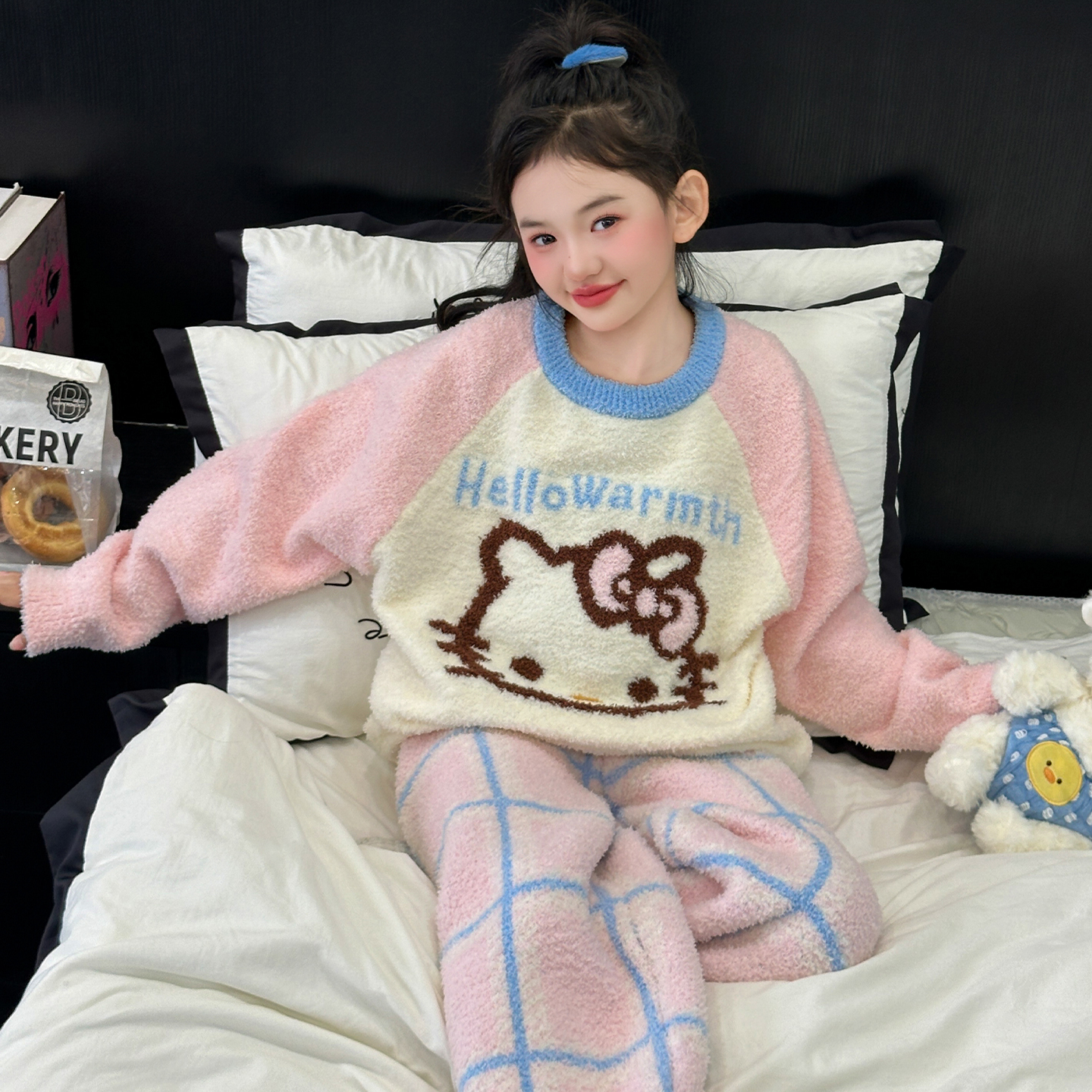 女童珊瑚绒睡衣半边绒家居服套装