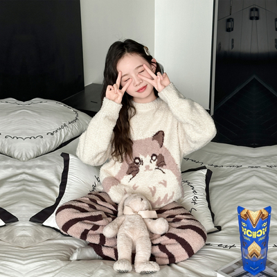 女童半边绒睡衣珊瑚绒家居服套装