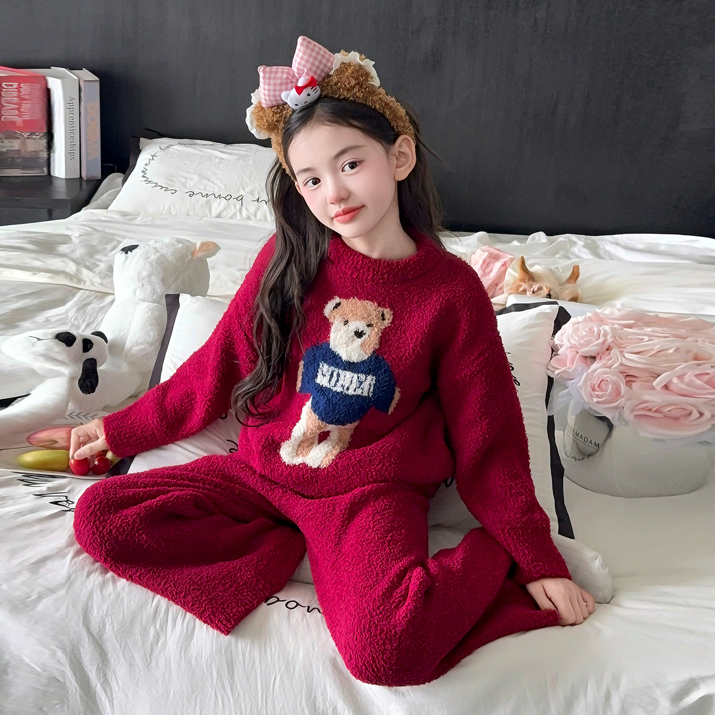 女童睡衣半边绒家居服珊瑚绒套装