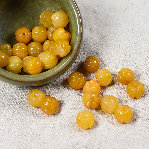 天然黄龙玉莲花南瓜圆珠