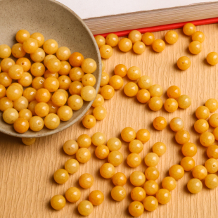 天然翡翠A货冰糯种黄翡圆珠手工穿珠DIY手工饰品配件手链项链散珠