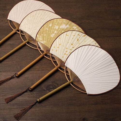 复古青竹长柄书画团扇空白扇面