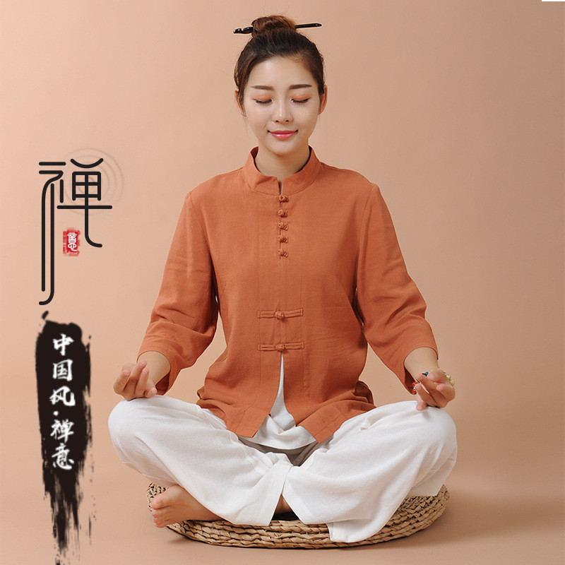 大码茶服加肥加大中式高级禅服女套装春季棉麻国风禅意居士禅修服