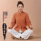 春季 高级禅服女套装 棉麻国风禅意居士禅修服 茶服加肥加大中式 大码