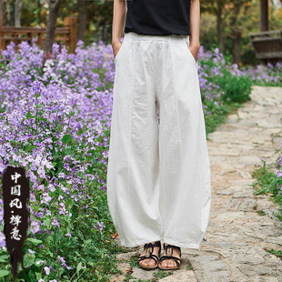 佛系衣服女春季复古禅意麻棉显瘦加长休闲裤超长古风垂直感阔腿裤