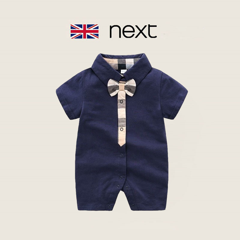 英国next夏季婴儿衣服新生男宝宝polo领结爬服绅士连体衣周岁哈衣