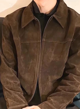 美式鹿皮绒短款行政夹克男女款高级感外套韩系轻奢工装飞行员上衣