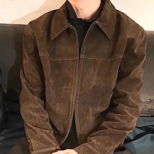 美式鹿皮绒短款行政夹克男女款高级感外套韩系轻奢工装飞行员上衣