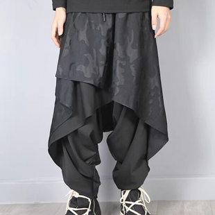 暗黑禁欲系山本风裙裤哈伦跨裤男士另类发型师服装假两件大裆裤潮