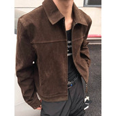 皮衣潮 夹克cleanfit工装 美式 复古麂皮绒拉链外套做旧短宽Boxy版