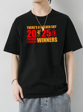 2025红军利物浦英超联赛冠军纪念T恤球迷夺冠球衣短袖夏季足球新