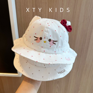 韩版婴儿遮阳渔夫帽春夏季薄款可爱小猫超萌男女童宝宝防晒帽子潮