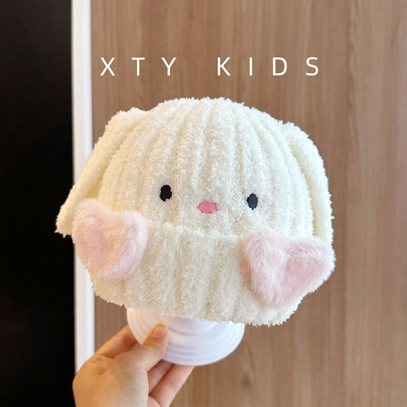 毛绒套头帽无爱心小兔宝宝帽子