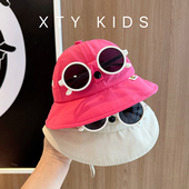 宝宝帽子春夏薄款 速干透气渔夫帽带墨镜遮阳帽婴幼儿童防晒太阳帽