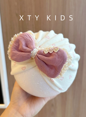 韩版新生儿胎帽可爱蝴蝶结小熊女宝宝帽子春秋季初生婴儿印度帽男