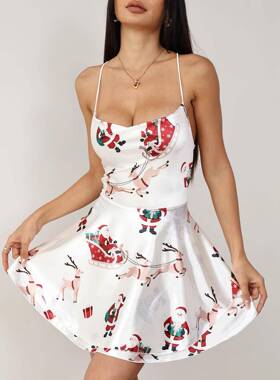 现货圣诞节裙子new women's clothing 抽绳backless 高级感圣诞 d