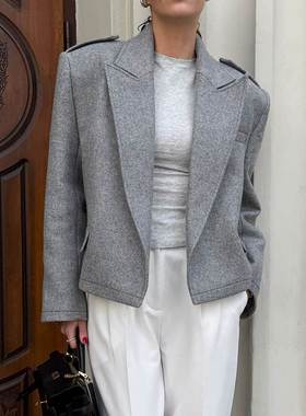 autumn and winternew高级感保暖毛呢小suitcoat女设计感temperam