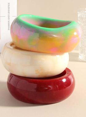 爆款fashion resin 晕染bracelet 几何irregular 宽厚椭圆bracele