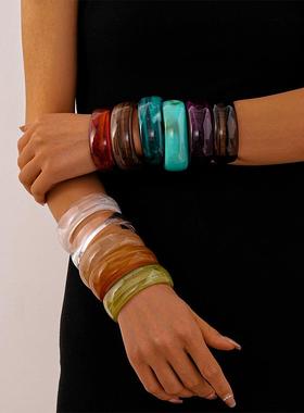 retro acrylic irregular 几何圆圈开口bracelet personality 小