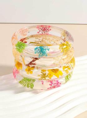 fashion transparent resin 彩色天然干花真花bracelet 独特perso