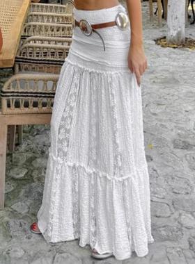 new 白色蕾丝fashion leisure 度假A字half skirt spring and sum