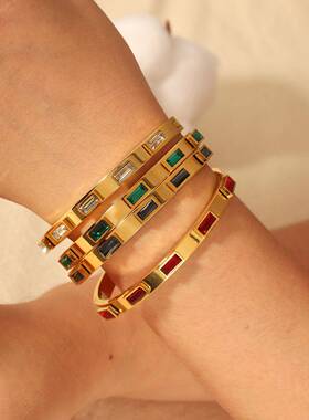 网红款镶钻锆石钛钢bracelet 手饰女affordable luxury 高级感fas