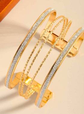 希音热款流行bracelet 极简personality 多层镂空开口磨砂纹brace