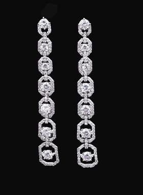 exaggeration 气质铜镶锆石耳环长款方形925银耳针女耳饰耳坠