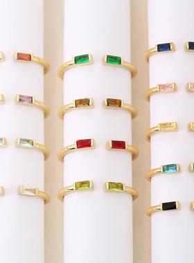 外贸新款十二月诞生石ring 女minimalist 长方形锆石小众高级感