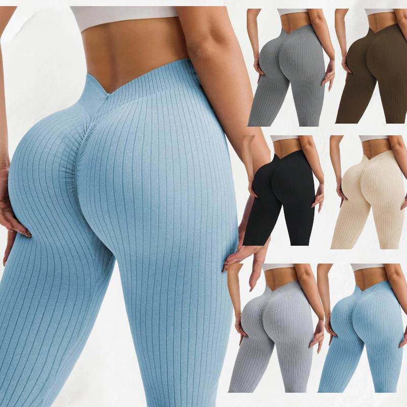 6色无缝V腰螺纹喇叭裤瑜伽裤阔腿裤健身裤sport trousers 女leggi