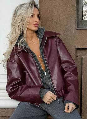 安哥拉红夹克皮衣机车少女fashioncoat2025autumn and winternew