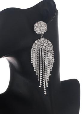 新款长款圆圈耳环气质tassel 爪链fully paved with diamonds 水