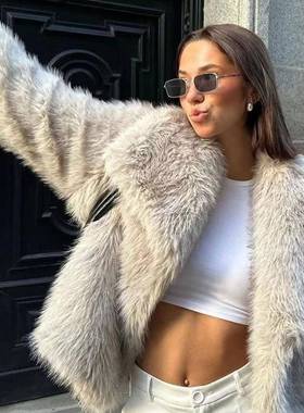 爆款ZA外贸women's clothing 厚款羊羔毛黑色coat 女冬季new 皮草