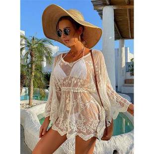 lace loose cover Holiday drawstring swimsuit pullover