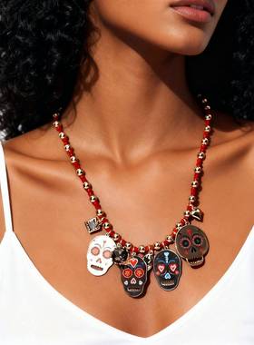 ZAHalloween personality trend 2条suit 彩饰metal 骷髅pendant