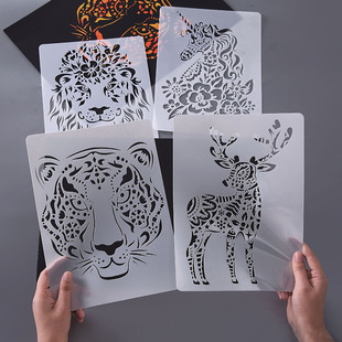 绘画模版刮刮画纸创意动物主题花边镂空尺子个性DIY工具绘画涂色