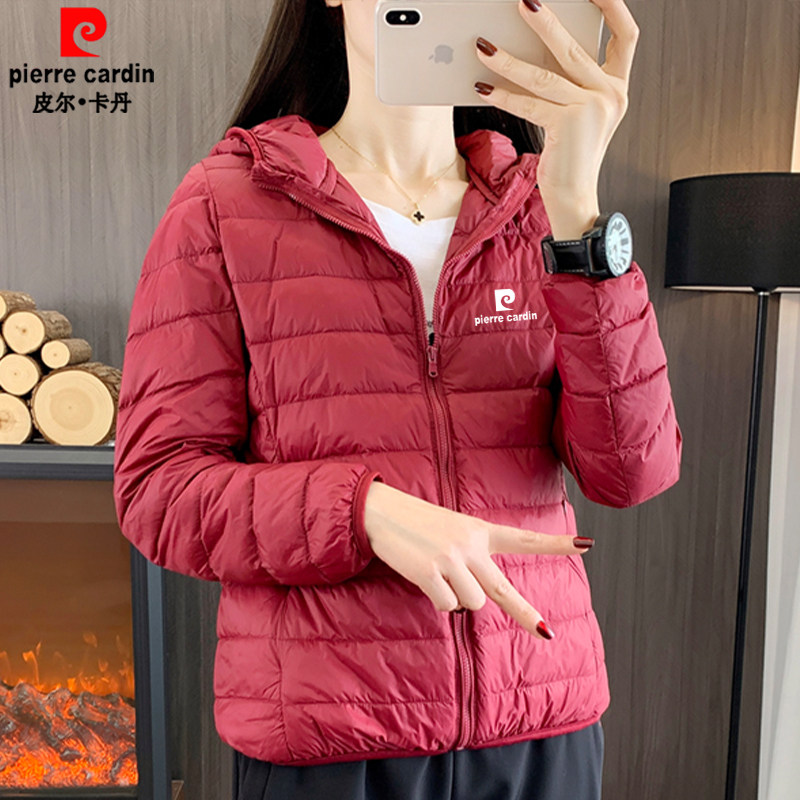 皮尔卡丹羽绒服女短款2025冬季新款轻薄保暖白鸭绒连帽外套