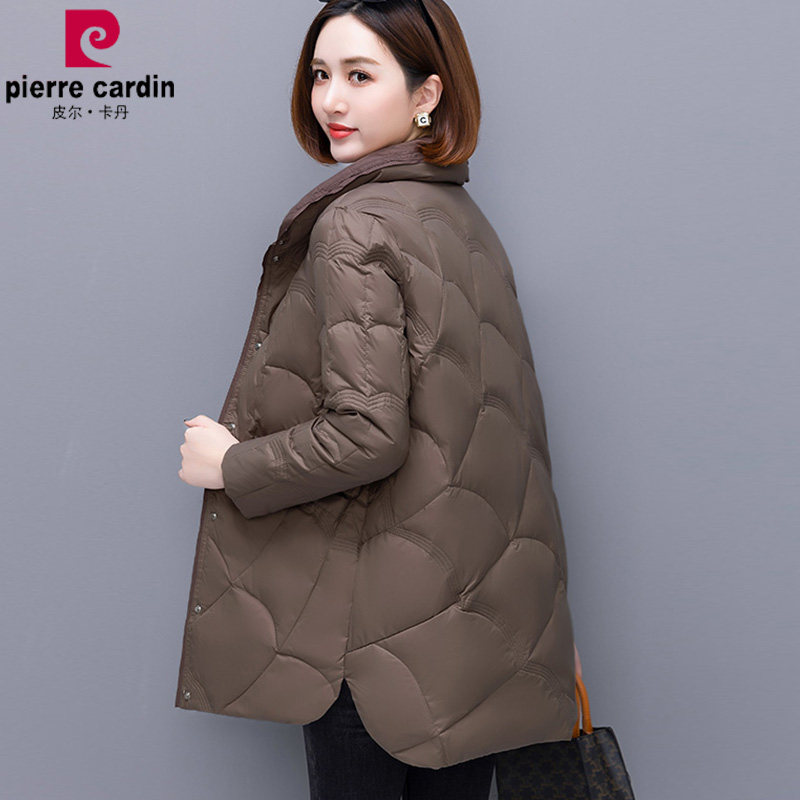 皮尔卡丹白鸭绒羽绒服女短款2026冬季新款中年妈妈时尚洋气薄外套