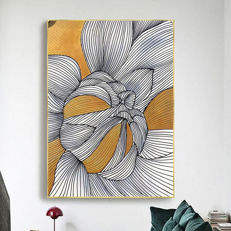 手绘立体线条大堂样板间挂画油画