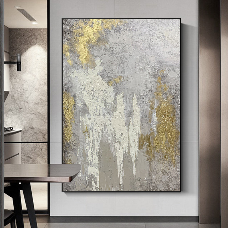 纯手绘抽象竖版玄关轻奢装饰画