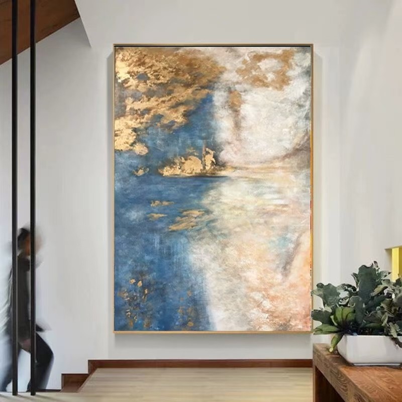 走道美式风金色轻奢纯手绘油画