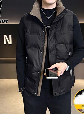 花花公子羽绒马甲外套男士秋冬