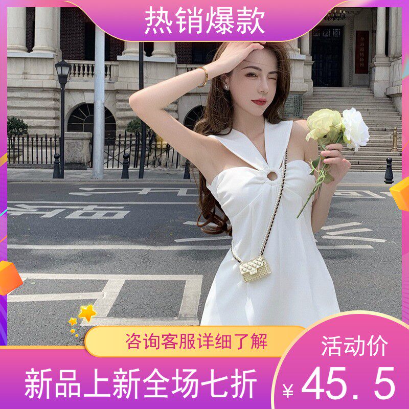 连体涤纶其他风格夏季2021新款设计感阔腿裤白色无袖连衣短裤女